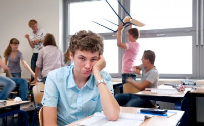 A chaotic classroom. A chaotic classroom.