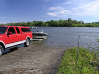 A boat being launched. A boat being launched.