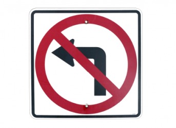 This sign indicates that you can not make a left turn. This sign indicates that you can not make a left turn.