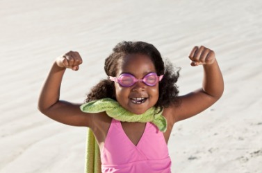 This little girl has made up a story about being a super hero. This little girl has made up a story about being a super hero.