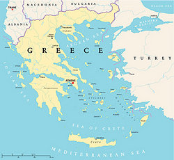 close-up of map with Greece highlighted