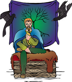 vector art of Norse myth Odin with his ravens vector art of Norse myth Odin with his ravens