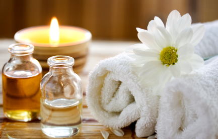 Scented candles in a spa setting Scented candles in a spa setting